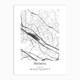 Renens,Switzerland Minimalist Map Art Print