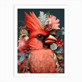 Bird With A Flower Crown Northern Cardinal 3 Art Print