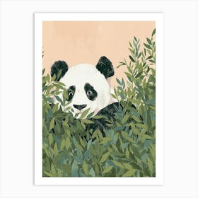 Giant Panda Hiding In Bushes Storybook Illustration 2 Art Print