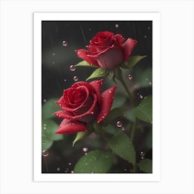 Red Roses At Rainy With Water Droplets Vertical Composition 73 Art Print