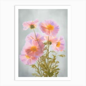 Aster Flowers Acrylic Pastel Colours 1 Art Print