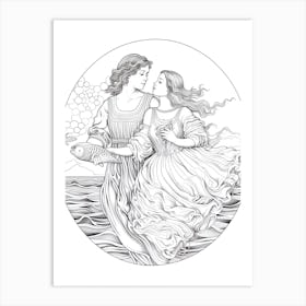 Line Art Inspired By The Birth Of Venus 9 Art Print