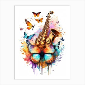 Saxophone And Butterflies Art Print