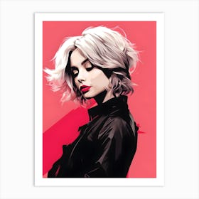 Girl With Short Hair on Pink Background Art Print