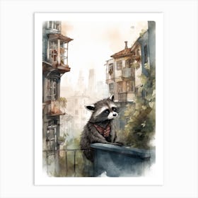 A Raccoon In City Watercolour Illustration Storybook 3 Art Print