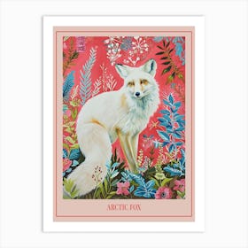 Floral Animal Painting Arctic Fox 1 Poster Art Print