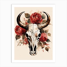Vintage Boho Bull Skull Flowers Painting (61) Art Print