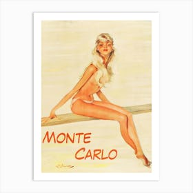 Monte Carlo , Pin Up Girl On The Beach Art Print