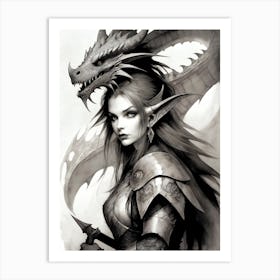 Dragonborn Black And White Painting (23) Art Print