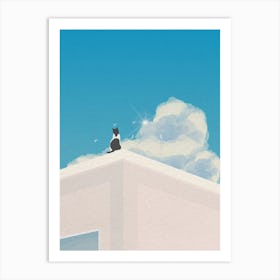 Minimal art Cat On The Corner Roof Art Print