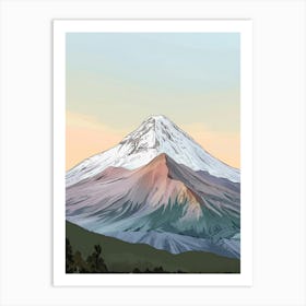 Popocatepetl Mexico Color Line Drawing (1) Art Print