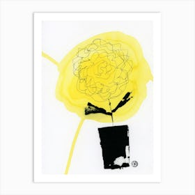 Yellow Sunflower In A Black Vase 5 - minimal abstract floral vertical Art Print