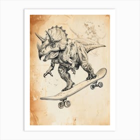 Vintage Triceratops Dinosaur On A Skateboard  2 Art Print