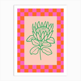 Modern Checkered Flower Poster Pink & Green 9 Art Print