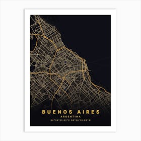 Buenos Aires Argentina Black And Gold Map Art Print