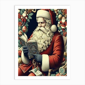 Santa Reading A Book Style William Morris Art Print