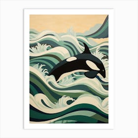 Matisse Style Orca Whale In The Waves  2 Art Print