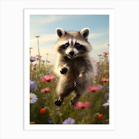 Cute Funny Tres Marias Raccoon Running On A Field 1 Art Print