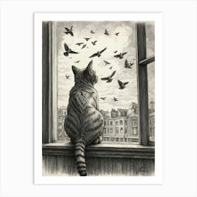 Cat Watching Birds Art Print