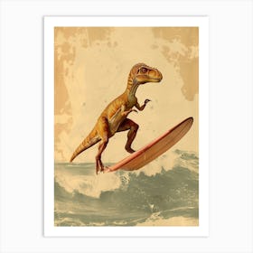 Vintage Deinonychus Dinosaur On A Surf Board   3 Art Print