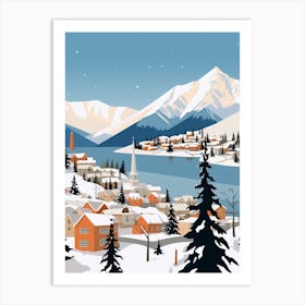 Retro Winter Illustration Queenstown New Zealand 3 Art Print