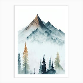 Mountain And Forest In Minimalist Watercolor Vertical Composition 8 Art Print