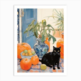 Black Cat With Oranges Art Print