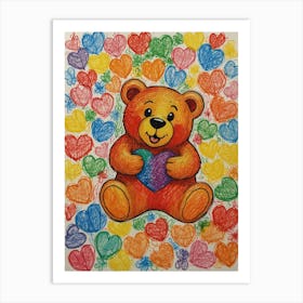 Teddy Bear With Hearts Art Print