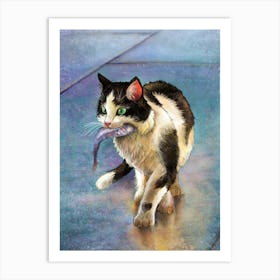 Cat with a fish Art Print