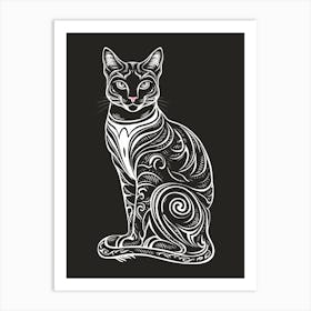 Line Black Halloween Witch Cat Art Print