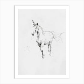 Unicorn Black & White Illustration 1 Art Print