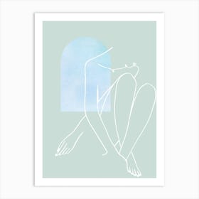 Line Art Woman Legs Crossed Looking Down Pastel Art Print