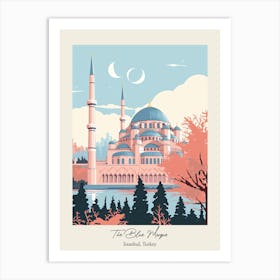 The Blue Mosque   Istanbul, Turkey   Cute Botanical Illustration Travel 2 Poster Art Print