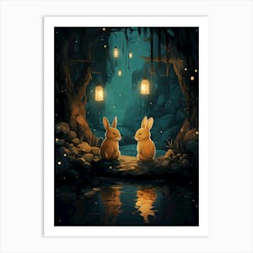 Fireflies and Rabbits Art Print