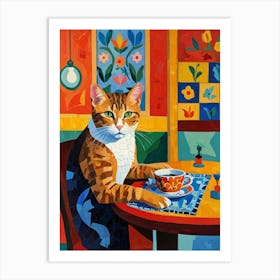 Cat At The Table Art Print