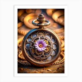 Floral Clockwork In A Surreal Macro Composition Art Print