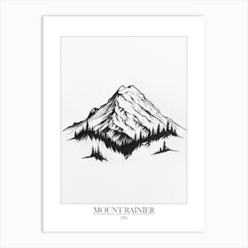 Mount Rainier Usa Line Drawing 1 Poster Art Print