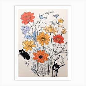 Cat And Flowers Luckycharms Art Print