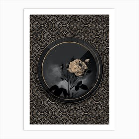 Shadowy Vintage White Provence Rose Botanical in Black and Gold 1 Art Print