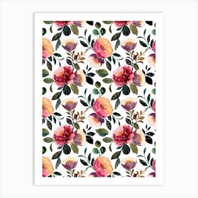 Watercolor Floral Pattern.Colorful roses. Flower day. artistic work. A gift for someone you love. Decorate the place with art. Imprint of a beautiful artist.2 Art Print