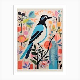 Colourful Scandi Bird Magpie 4 Art Print