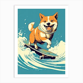 Shiba Inu Dog Skateboarding Illustration 2 Art Print