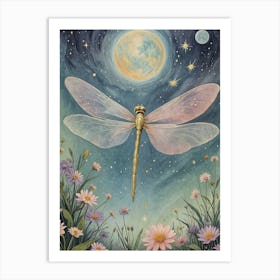 Dragonfly In The Moonlight Art Print