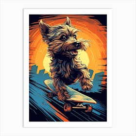 Yorkshire Terrier Dog Skateboarding Illustration 3 Art Print