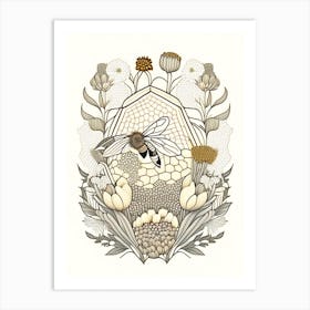 Beehive With Flowers 1 Vintage Art Print