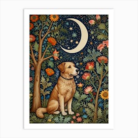 William Morris Golden Retriever In The Moonlight Art Print