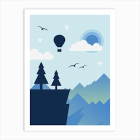 Landscape With Trees And Hot Air Balloon Art Print