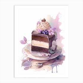 Chocolate Cake Dessert Gouache Flower Art Print