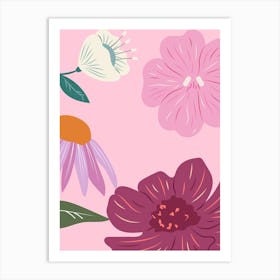 Flowers On A Pink Background 1 Art Print