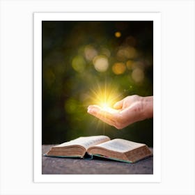 A Hand Gently Holding Open A Holy Bible To Highlight A Passage Surrounded By A Soft Glow That Sugge 2 1 Art Print